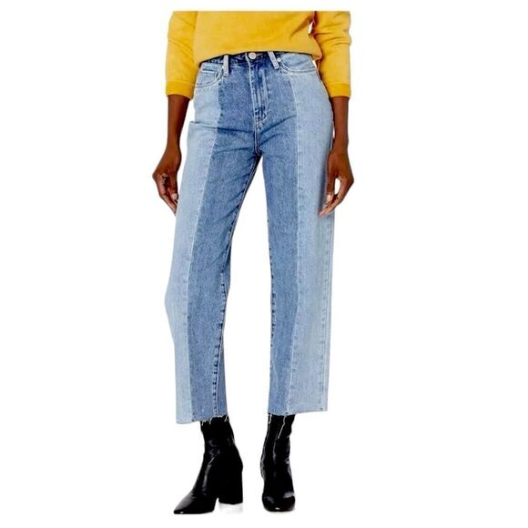 Blank NYC High Rise Straight Leg Two Tone Jeans - Size 28 Denim Y2K Contrast - Picture 2 of 9